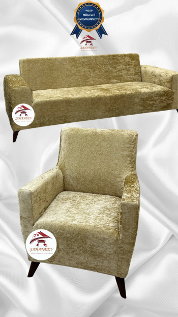 Shiny Velvet Slip-On Sofa Cover - Luminous Geometric Pattern Protector Gold Color 3+1 (2 Piece Set)