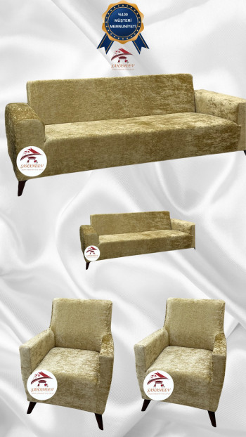 Shiny Velvet Slip-On Sofa Cover - Luminous Geometric Pattern Protector Gold Color 3+2+1+1 (4 Piece Set)