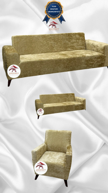 Shiny Velvet Slip-On Sofa Cover - Luminous Geometric Pattern Protector Gold Color 3+2+1 (3 Piece Set)