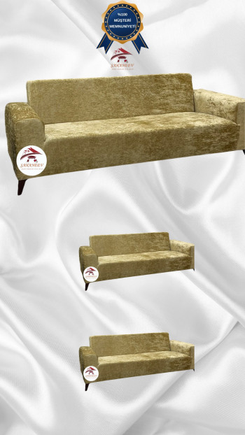 Shiny Velvet Slip-On Sofa Cover - Luminous Geometric Pattern Protector Gold Color 3+2+2 (3 Piece Set)