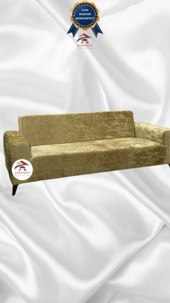 Shiny Velvet Slip-On Sofa Cover - Luminous Geometric Pattern Protector Gold Color 3-Seater Set (1 Piece)