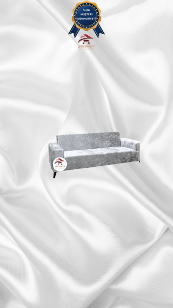 Shiny Velvet Slip-On Sofa Cover - Luminous Geometric Pattern Protector Silver Gray Color 2-Seater Set (1 Piece)