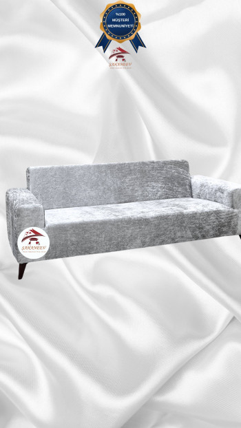 Shiny Velvet Slip-On Sofa Cover - Luminous Geometric Pattern Protector Silver Gray Color 3-Seater Set (1 Piece)