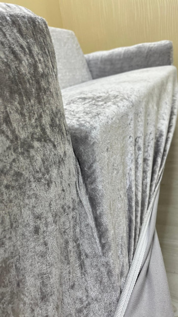 Shiny Velvet Slip-On Sofa Cover - Luminous Geometric Pattern Protector Silver Gray Color 3-Seater Set (1 Piece)