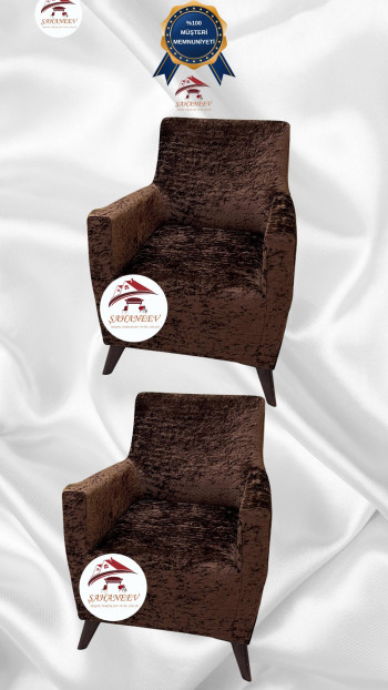 Shiny Velvet Slip-On Sofa Cover - Luminous Geometric Pattern Protector Brown Color 1+1 (2 Piece Set)