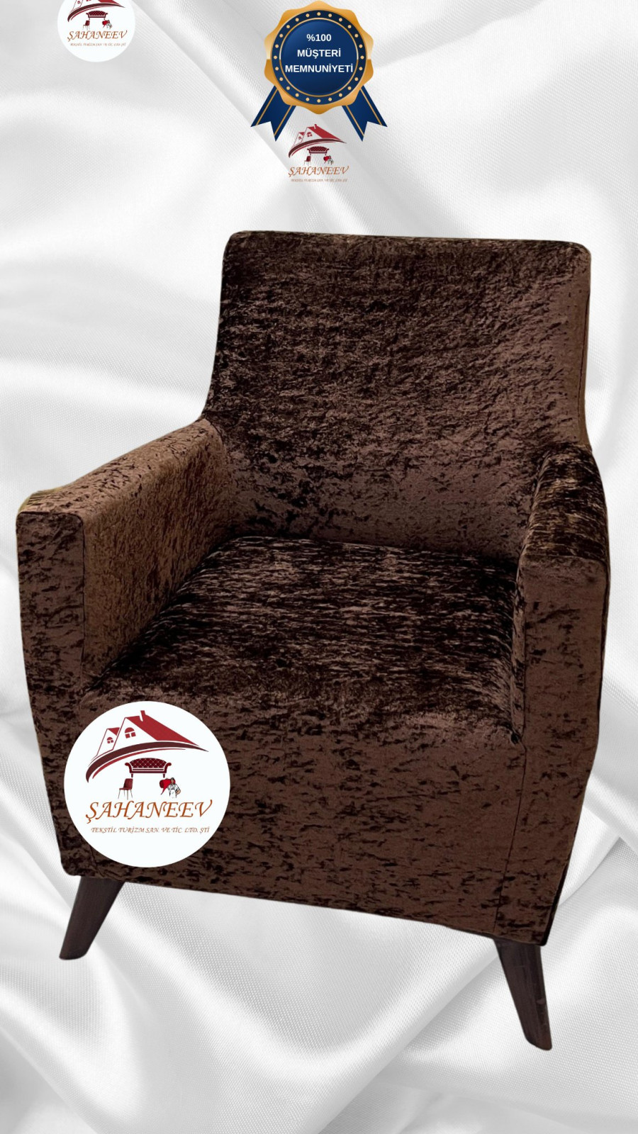 Parlak Kadife Giydirme Koltuk Örtüsü - Işıltılı Geometrik Desenli Koruyucu Kahverengi Renk Tekli (1 Parça)