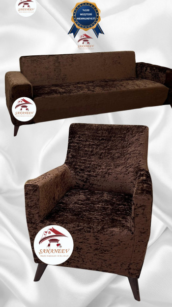 Shiny Velvet Slip-On Sofa Cover - Luminous Geometric Pattern Protector Brown Color 3+1 (2 Piece Set)