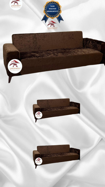 Shiny Velvet Slip-On Sofa Cover - Luminous Geometric Pattern Protector Brown Color 3+2+2 (3 Piece Set)