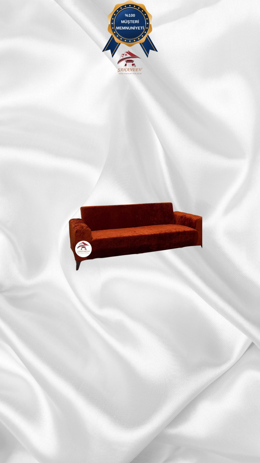 Parlak Kadife Giydirme Koltuk Örtüsü - Işıltılı Geometrik Desenli Koruyucu Kiremit Renk 2'li Set (1 Parça)