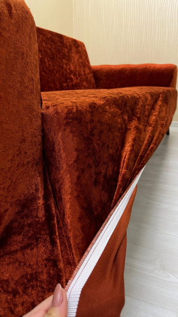 Shiny Velvet Slip-On Sofa Cover - Luminous Geometric Pattern Protector Brick Color 3+3+1 (3 Piece Set)