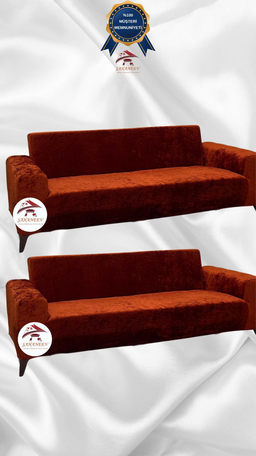 Parlak Kadife Giydirme Koltuk Örtüsü - Işıltılı Geometrik Desenli Koruyucu Kiremit Renk 3+3 (2 Parça Set) Özel Ölçü