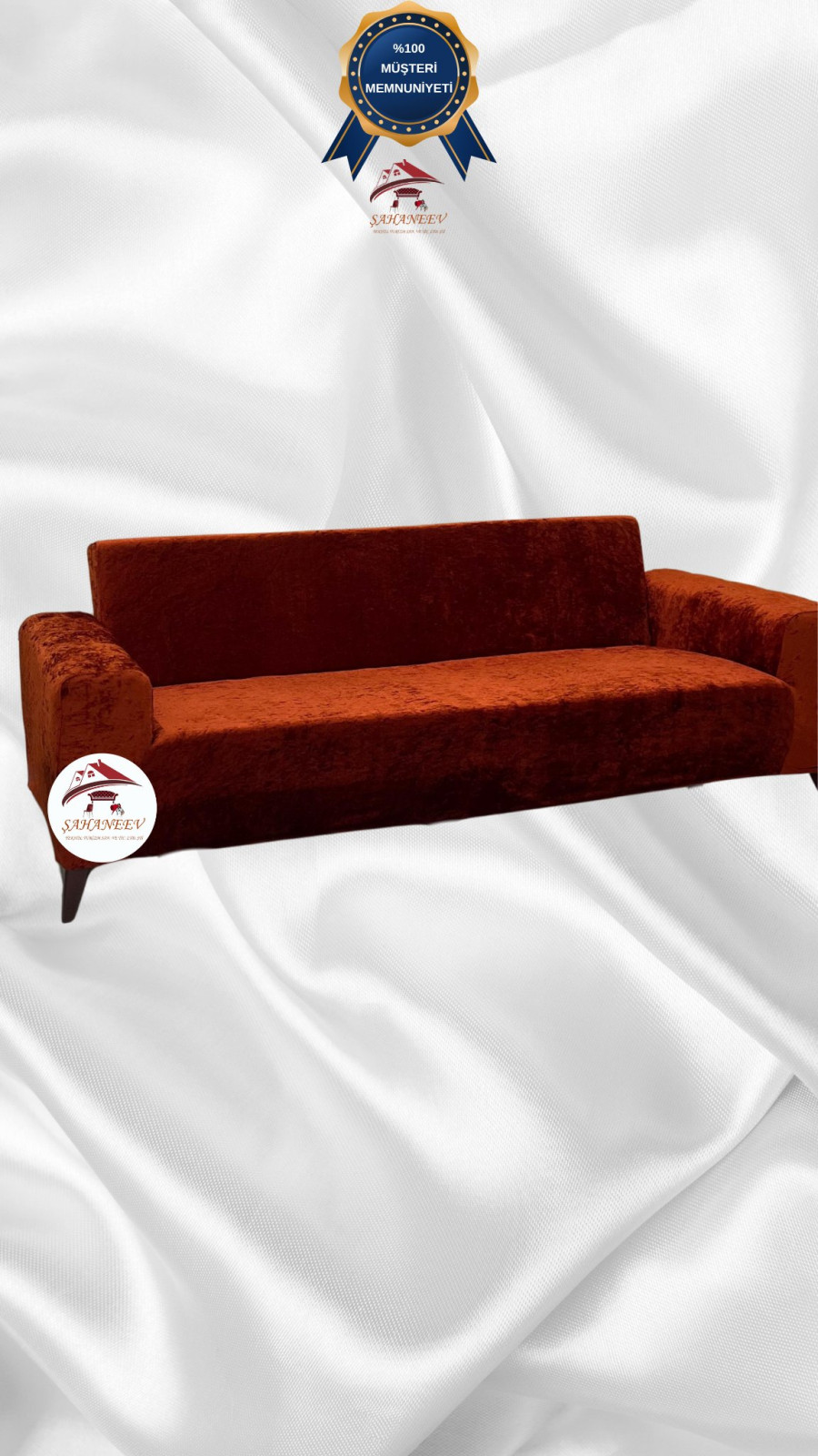 Parlak Kadife Giydirme Koltuk Örtüsü - Işıltılı Geometrik Desenli Koruyucu Kiremit Renk 3'lü Set (1 Parça) Özel Ölçü