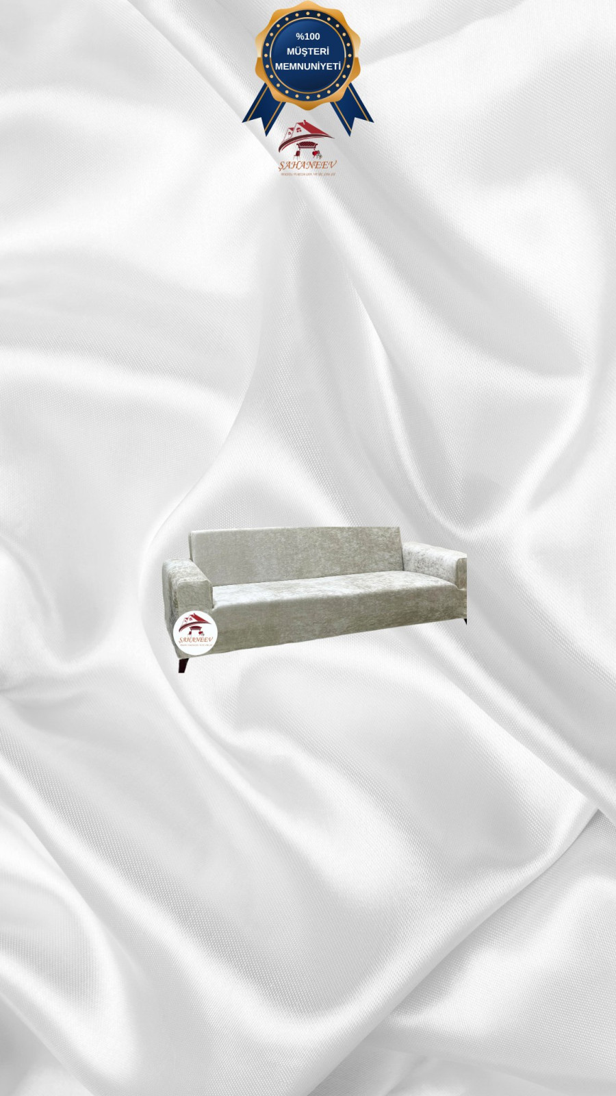 Parlak Kadife Giydirme Koltuk Örtüsü - Işıltılı Geometrik Desenli Koruyucu Krem Renk Tekli (1 Parça)