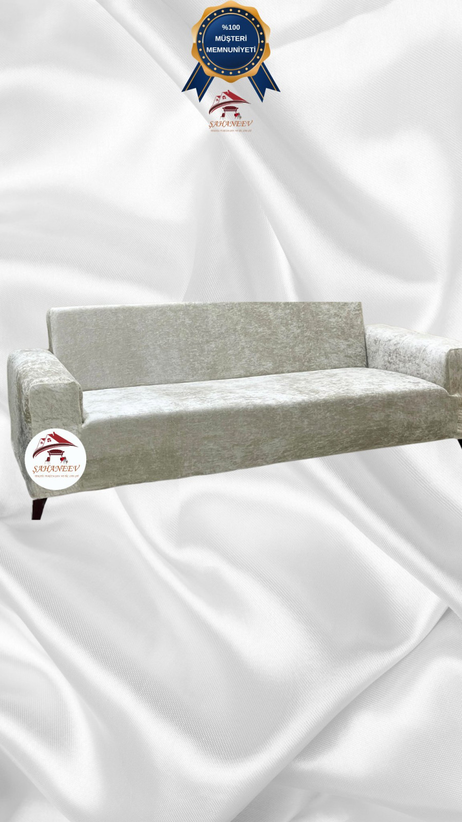 Parlak Kadife Giydirme Koltuk Örtüsü - Işıltılı Geometrik Desenli Koruyucu Krem Renk 3'lü Set (1 Parça) Özel Ölçü