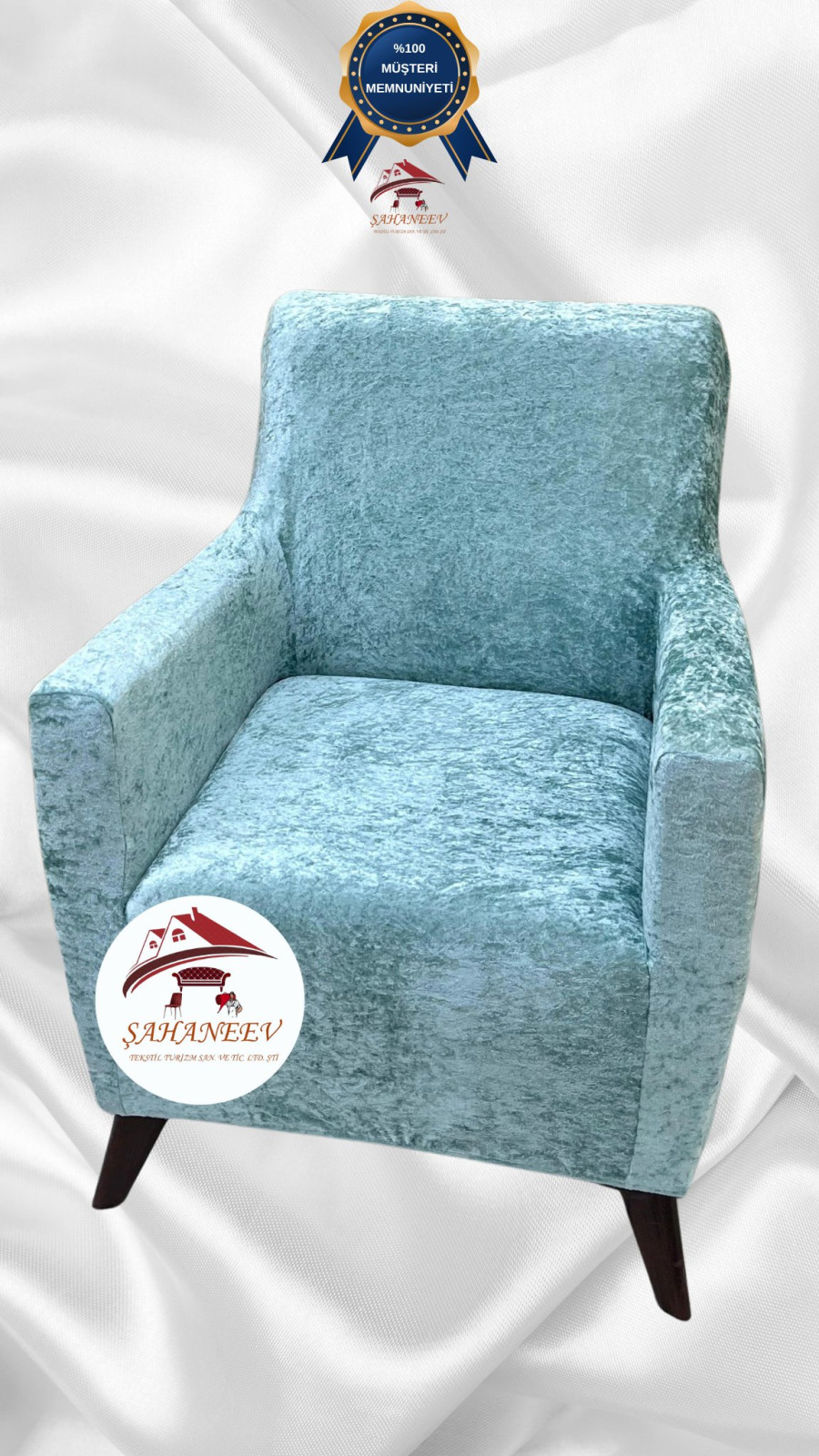 Parlak Kadife Giydirme Koltuk Örtüsü - Işıltılı Geometrik Desenli Koruyucu Mint Renk Tekli (1 Parça) Özel Ölçü