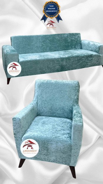 Shiny Velvet Slip-On Sofa Cover - Luminous Geometric Pattern Protector Mint Color 3+1 (2 Piece Set)