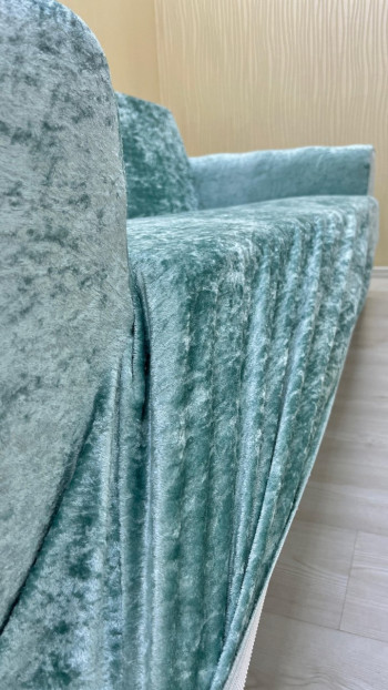 Shiny Velvet Slip-On Sofa Cover - Luminous Geometric Pattern Protector Mint Color 3+2+1+1 (4 Piece Set)