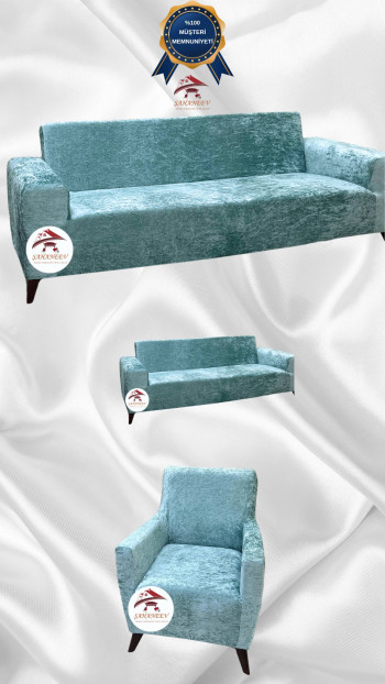 Shiny Velvet Slip-On Sofa Cover - Luminous Geometric Pattern Protector Mint Color 3+2+1 (3 Piece Set)