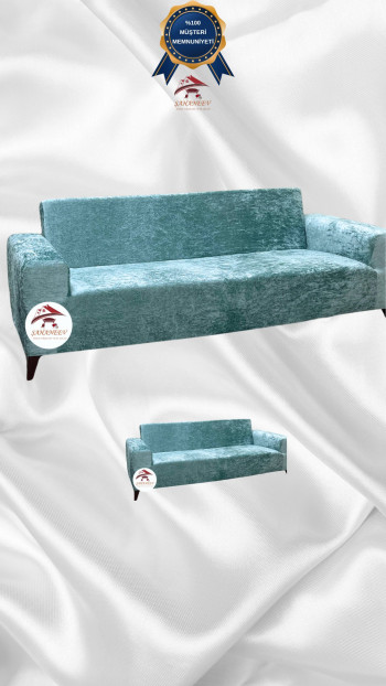 Shiny Velvet Slip-On Sofa Cover - Luminous Geometric Pattern Protector Mint Color 3+2 (2 Piece Set)