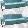 Parlak Kadife Giydirme Koltuk Örtüsü - Işıltılı Geometrik Desenli Koruyucu Mint Renk 3+3+2 (3 Parça Set)