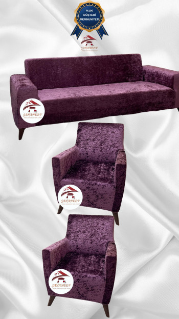 Shiny Velvet Slip-On Sofa Cover - Luminous Geometric Pattern Protector Purple Color 3+1+1 (3 Piece Set)