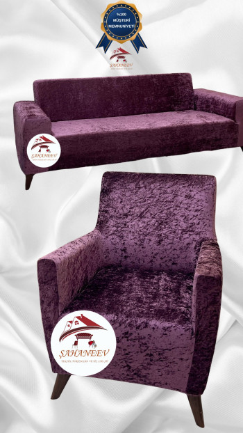 Shiny Velvet Slip-On Sofa Cover - Luminous Geometric Pattern Protector Purple Color 3+1 (2 Piece Set)