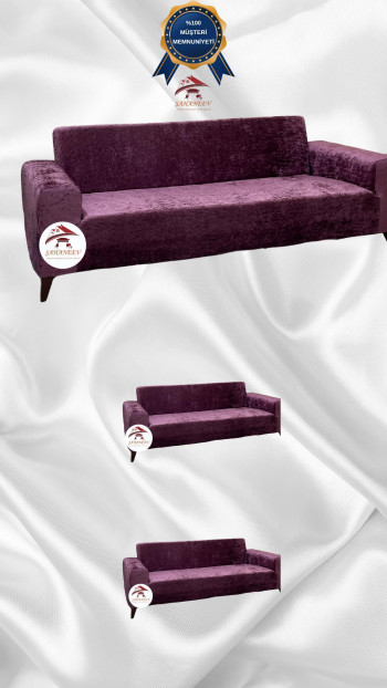 Shiny Velvet Slip-On Sofa Cover - Luminous Geometric Pattern Protector Purple Color 3+2+2 (3 Piece Set)