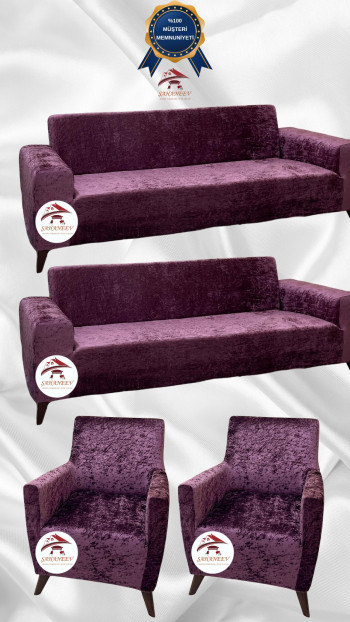Shiny Velvet Slip-On Sofa Cover - Luminous Geometric Pattern Protector Purple Color 3+3+1+1 (4 Piece Set)