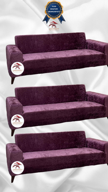 Shiny Velvet Slip-On Sofa Cover - Luminous Geometric Pattern Protector Purple Color 3+3+3 (3 Piece Set)