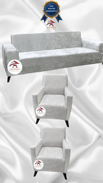 Shiny Velvet Slip-On Sofa Cover - Luminous Geometric Pattern Protector Natural Color 3+1+1 (3 Piece Set)