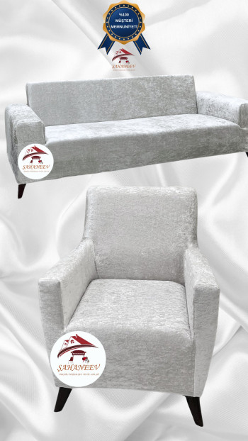 Shiny Velvet Slip-On Sofa Cover - Luminous Geometric Pattern Protector Natural Color 3+1 (2 Piece Set)