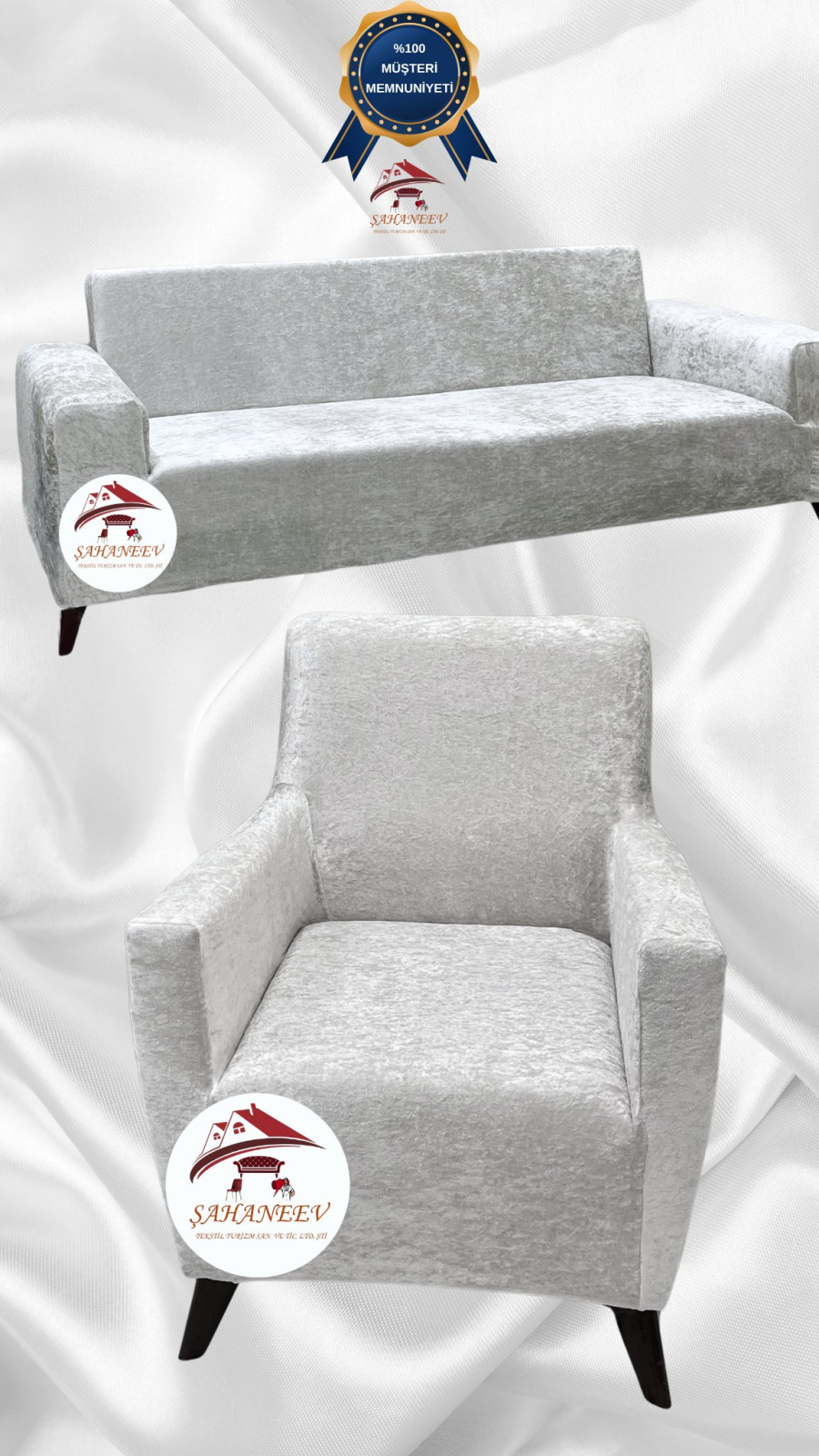 Parlak Kadife Giydirme Koltuk Örtüsü - Işıltılı Geometrik Desenli Koruyucu Natural Renk 3+1 (2 Parça Set)