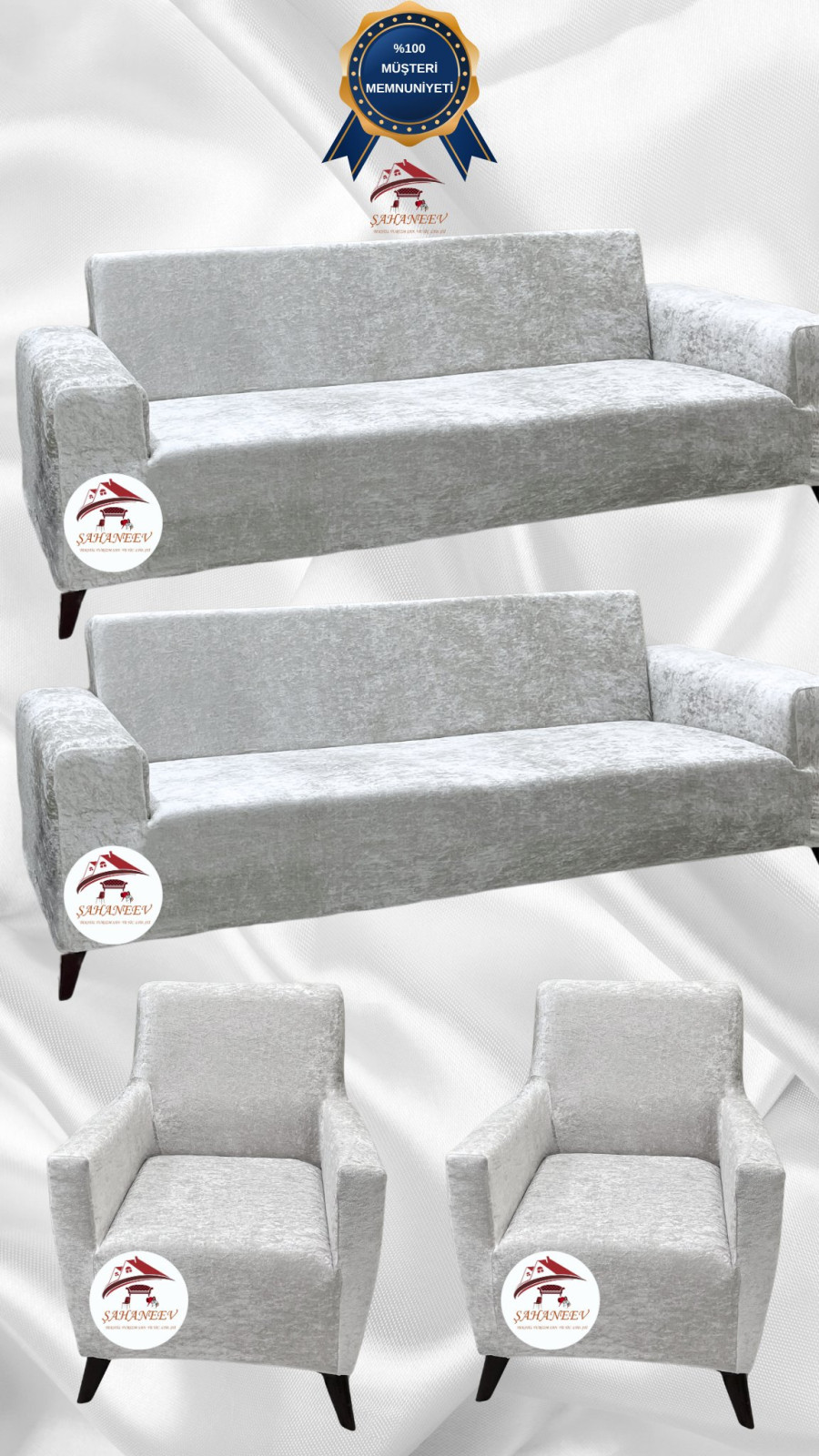 Parlak Kadife Giydirme Koltuk Örtüsü - Işıltılı Geometrik Desenli Koruyucu Natural Renk 3+3+1+1 (4 Parça Set)