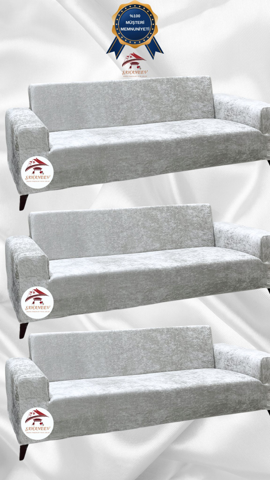 Shiny Velvet Slip-On Sofa Cover - Luminous Geometric Pattern Protector Natural Color 3+3+3 (3 Piece Set) Custom Size