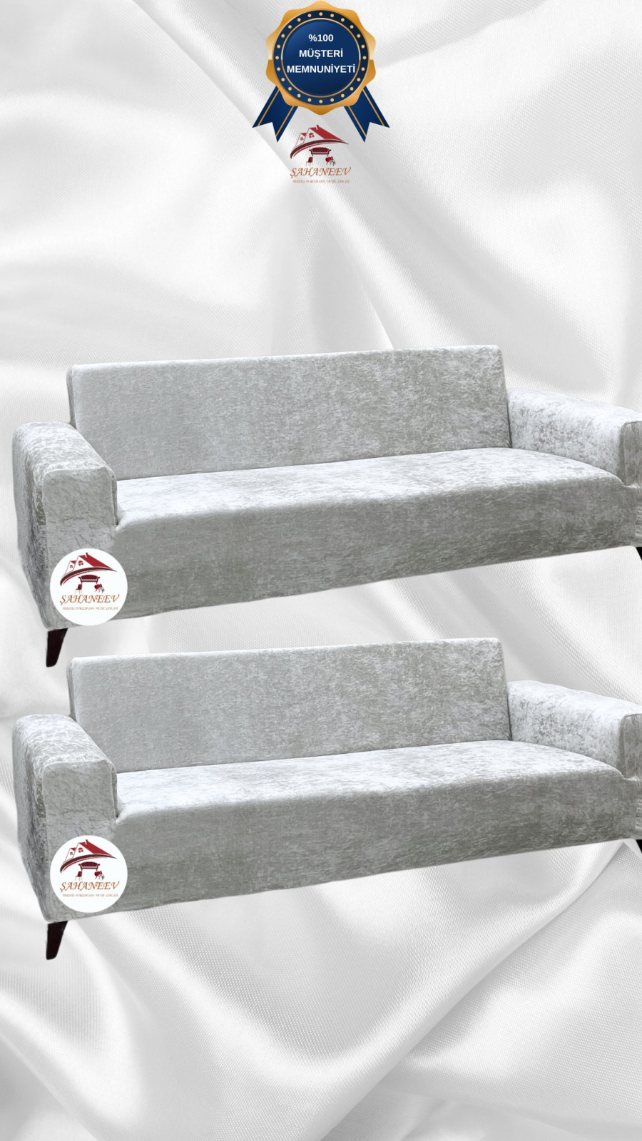 Parlak Kadife Giydirme Koltuk Örtüsü - Işıltılı Geometrik Desenli Koruyucu Natural Renk 3+3 (2 Parça Set)