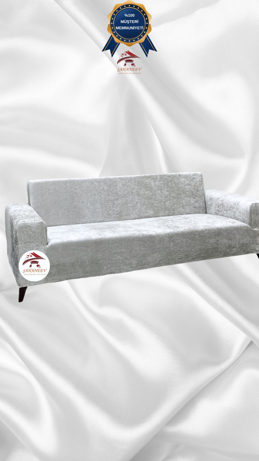 Parlak Kadife Giydirme Koltuk Örtüsü - Işıltılı Geometrik Desenli Koruyucu Natural Renk 3'lü Set (1 Parça)