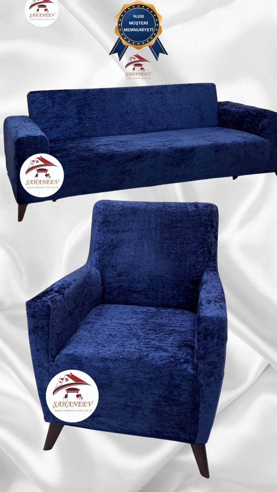 Parlak Kadife Giydirme Koltuk Örtüsü - Işıltılı Geometrik Desenli Koruyucu Parlament Renk 3+1 (2 Parça Set) Özel Ölçü