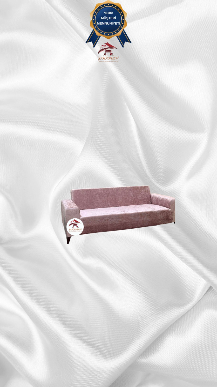 Parlak Kadife Giydirme Koltuk Örtüsü - Işıltılı Geometrik Desenli Koruyucu Pudra Renk 2'li Set (1 Parça) Özel Ölçü