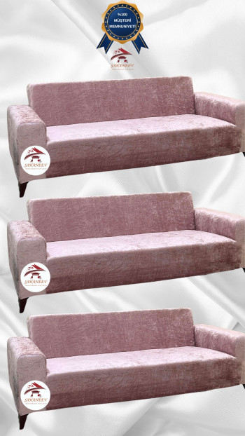 Shiny Velvet Slip-On Sofa Cover - Luminous Geometric Pattern Protector Powder Color 3+3+3 (3 Piece Set)