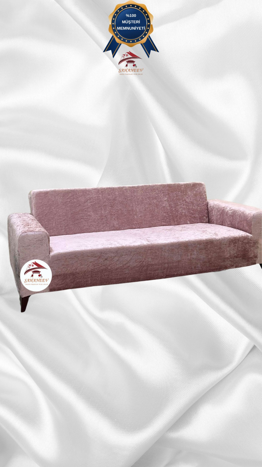 Parlak Kadife Giydirme Koltuk Örtüsü - Işıltılı Geometrik Desenli Koruyucu Pudra Renk 3'lü Set (1 Parça) Özel Ölçü