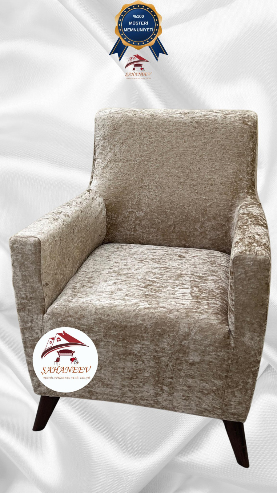 Parlak Kadife Giydirme Koltuk Örtüsü - Işıltılı Geometrik Desenli Koruyucu Vizon Renk Tekli (1 Parça) Özel Ölçü