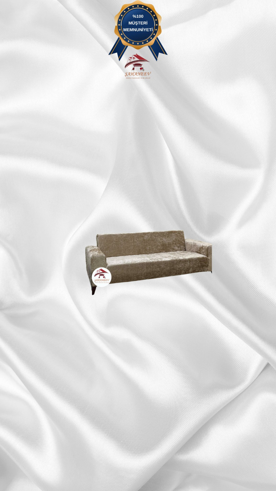 Parlak Kadife Giydirme Koltuk Örtüsü - Işıltılı Geometrik Desenli Koruyucu Vizon Renk 2'li Set (1 Parça)