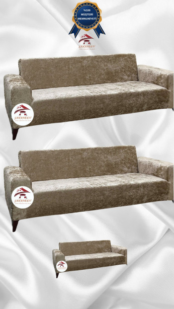 Shiny Velvet Slip-On Sofa Cover - Luminous Geometric Pattern Protector Mink Color 3+3+2 (3 Piece Set)
