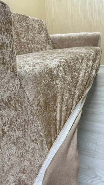 Shiny Velvet Slip-On Sofa Cover - Luminous Geometric Pattern Protector Mink Color 3+3+2 (3 Piece Set)