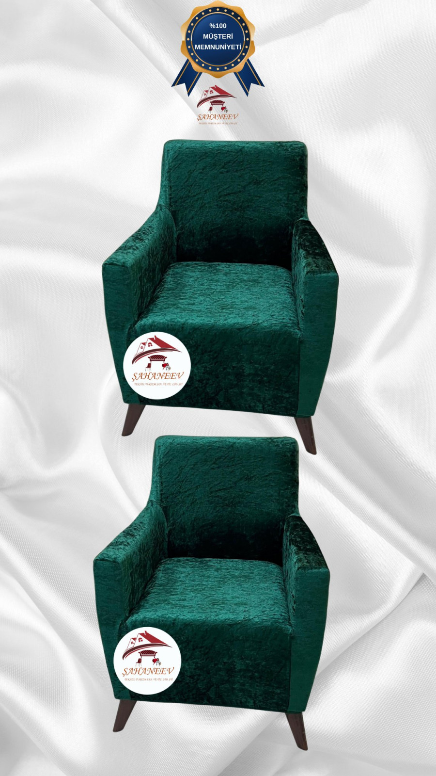 Shiny Velvet Slip-On Sofa Cover - Luminous Geometric Pattern Protector Emerald Color 1+1 (2 Piece Set)