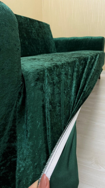 Shiny Velvet Slip-On Sofa Cover - Luminous Geometric Pattern Protector Emerald Color 1+1 (2 Piece Set)