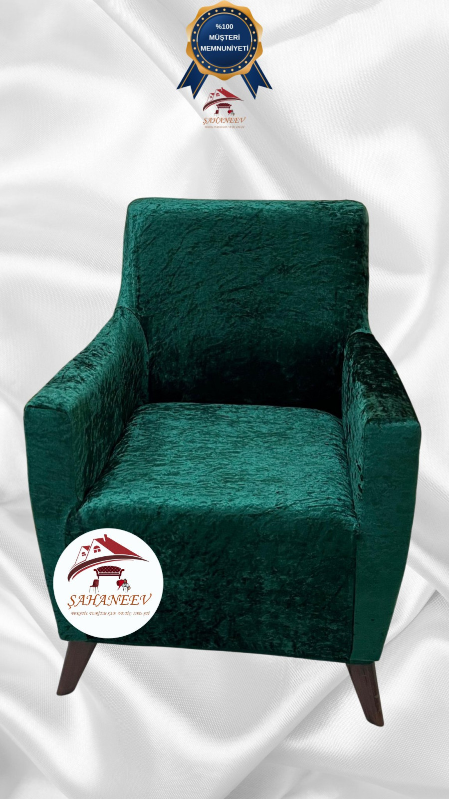 Parlak Kadife Giydirme Koltuk Örtüsü - Işıltılı Geometrik Desenli Koruyucu Zümrüt Yeşili Renk Tekli (1 Parça)