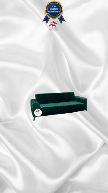 Shiny Velvet Slip-On Sofa Cover - Luminous Geometric Pattern Protector Emerald Color 2-Seater Set (1 Piece)