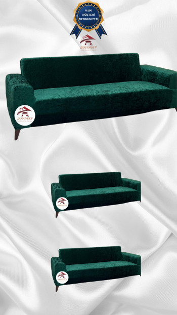 Shiny Velvet Slip-On Sofa Cover - Luminous Geometric Pattern Protector Emerald Color 3+2+2 (3 Piece Set)
