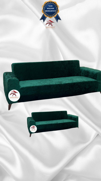 Shiny Velvet Slip-On Sofa Cover - Luminous Geometric Pattern Protector Emerald Color 3+2 (2 Piece Set) Custom Size